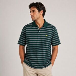 Masters Tournament Mens Green Striped Golf Polo Shirt Short Sleeve Logo Size xxl
